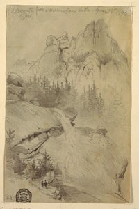 Tekening, Nesmith Fall, Lake Wellington, Colorado, 18 juni 1892 door Thomas Moran